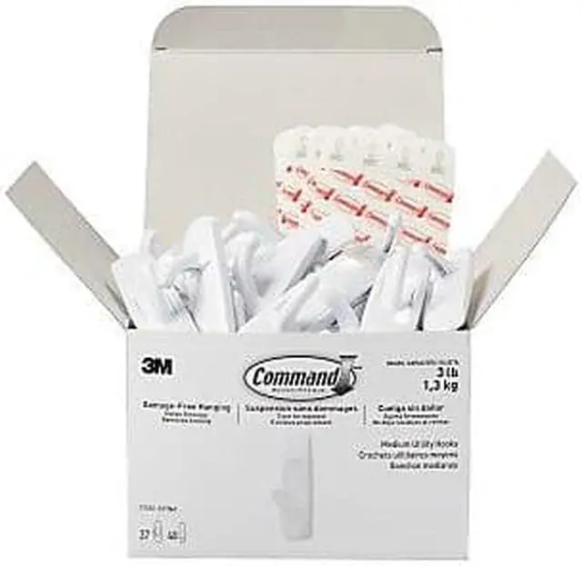 Alt view image 3 of 20 - 3M Utility Hooks Damage-free 3 lb Cap Medium 37/BX White 17001S37NA