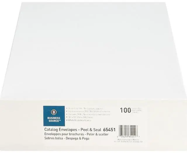 Alt view image 4 of 8 - Business Source Catalog Envelopes Self Seal 10"x13" 100/BX WE Wove 65451