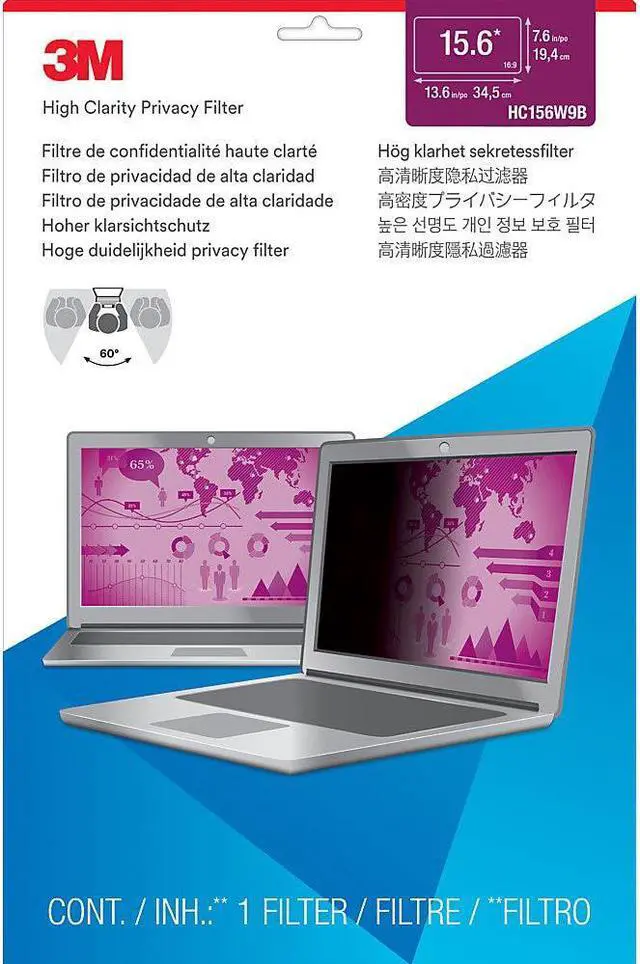 Alt view image 7 of 20 - 3M HC156W9B High Clarity Filter For 15.6 Inch Widescreen Laptop - Notebook Privacy Filter - 15.6 Inch Wide - Black