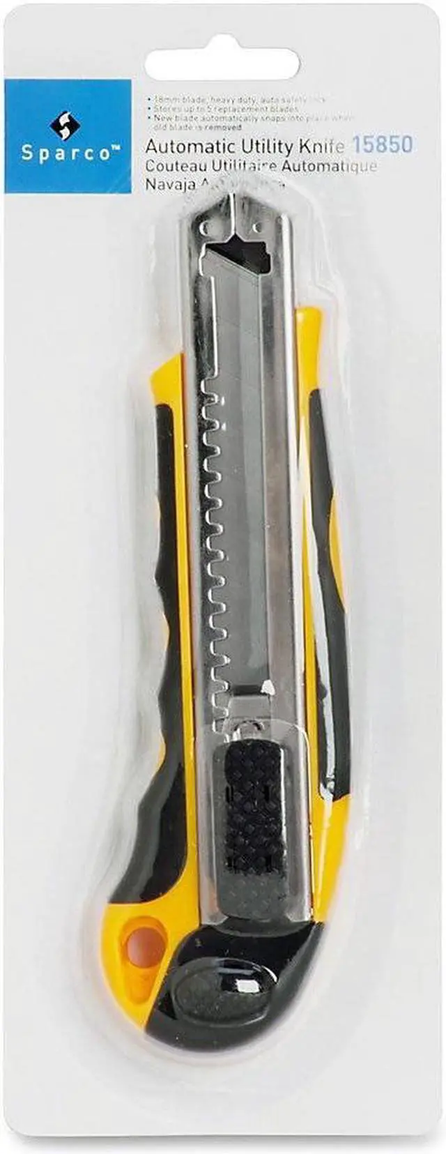 Alt view image 2 of 7 - Sparco Automatic Utility Knife w/4 Blades Yellow/Black 15850