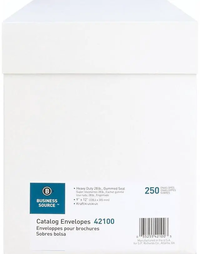 Alt view image 6 of 12 - Business Source Catalog Envelopes Plain 9"x12" 250/BX Kraft 42100