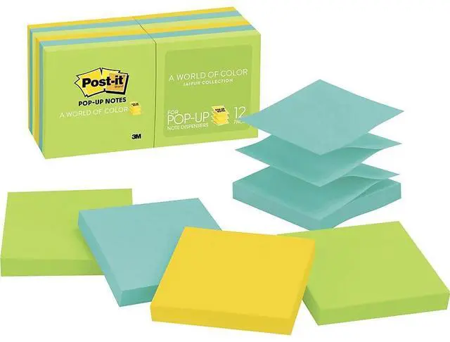 Alt view image 8 of 20 - 3M R33012AU Pop-Up Note Refills  3 x 3  Five Ultra Colors  12 100-Sheet Pads Pack