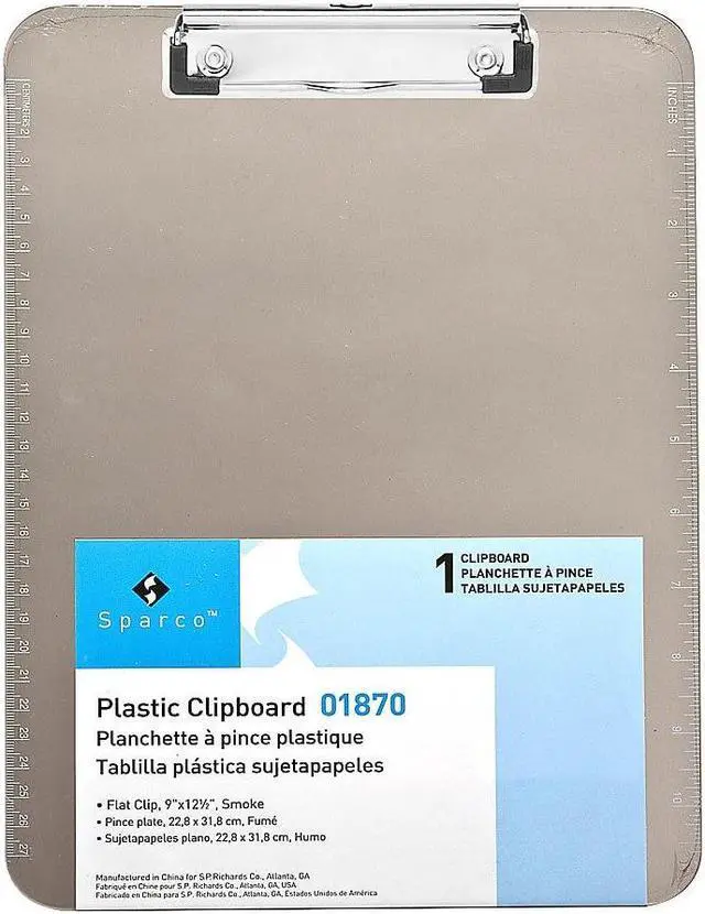 Alt view image 7 of 14 - Business Source Clipboard Plastic w/Flat Clip 9"x12" Smoke 01870