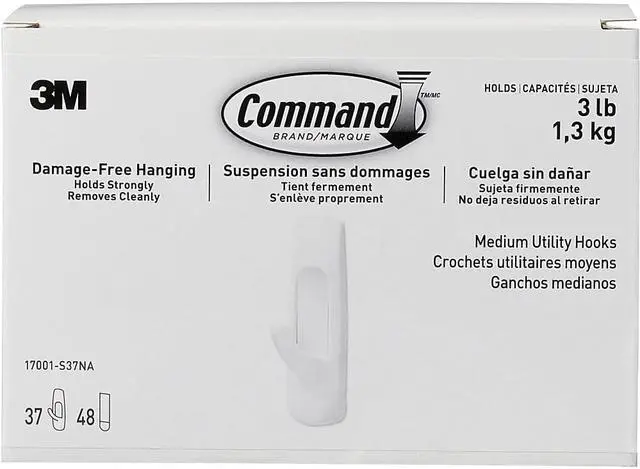 Alt view image 4 of 20 - 3M Utility Hooks Damage-free 3 lb Cap Medium 37/BX White 17001S37NA