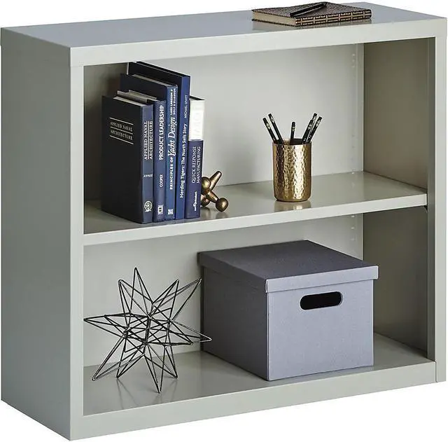 Alt view image 6 of 10 - Lorell Steel Bookcase 2-Shelf 34-1/2"x13"x30" Light Gray 41280