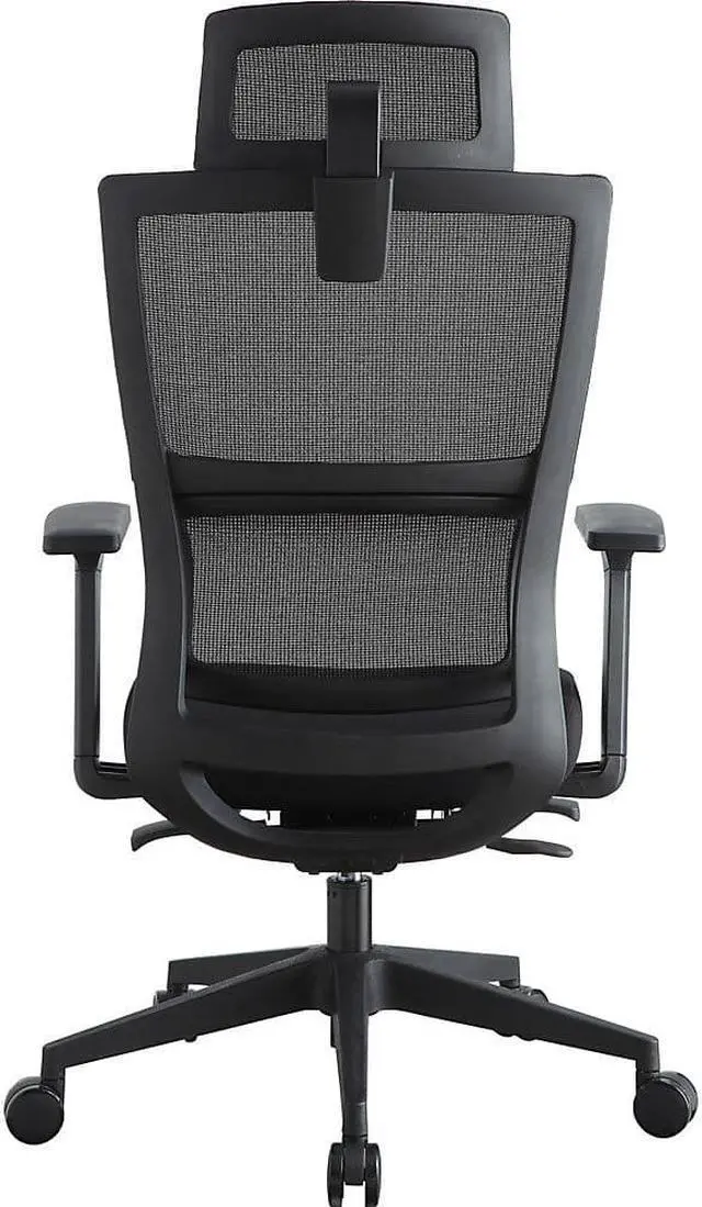 Alt view image 9 of 19 - Lorell High Back Mesh Chair w/ Headrest - Black Seat - Black Back - 5-star Base - 28.5" Length x 28.5" Width x 51" Height