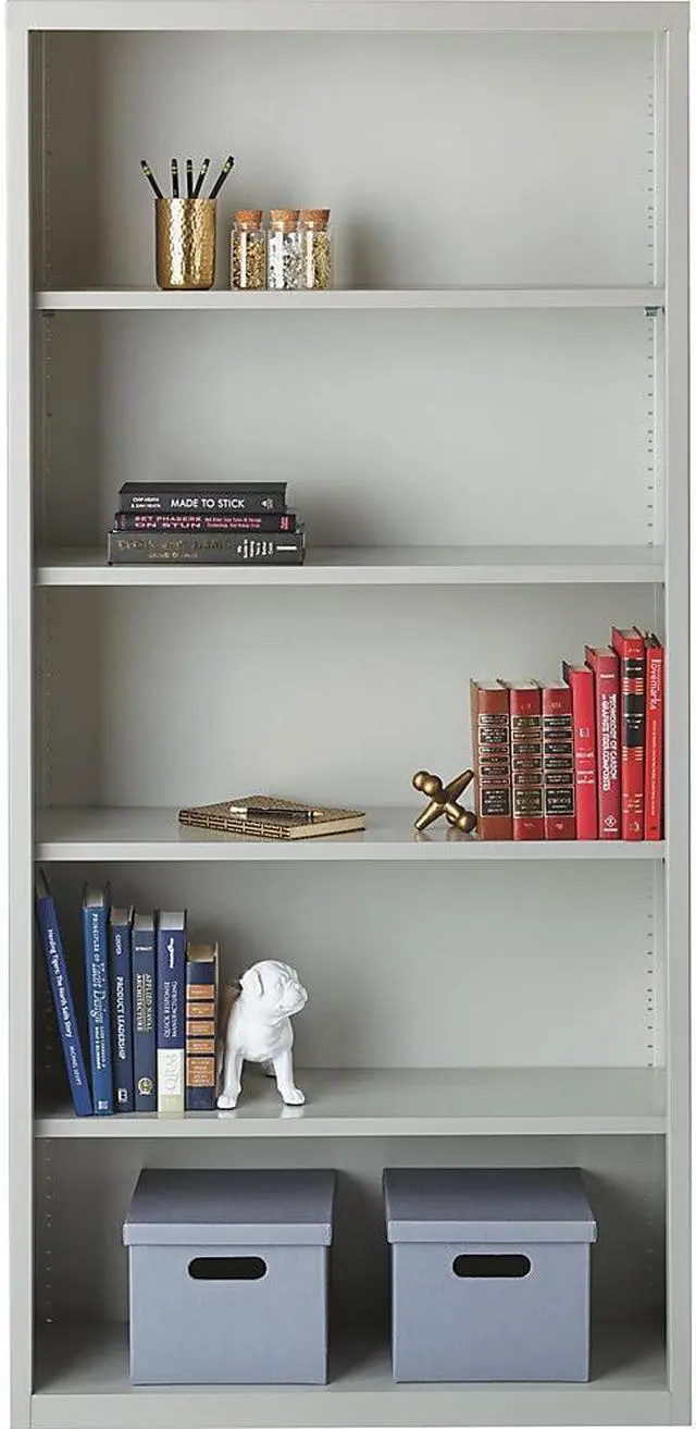 Alt view image 5 of 10 - Lorell Steel Bookcase 2-Shelf 34-1/2"x13"x30" Light Gray 41280