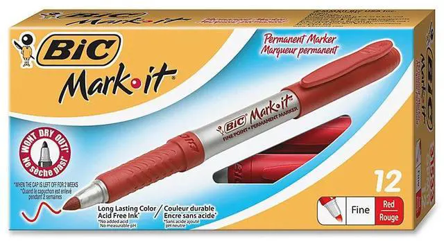 Alt view image 10 of 14 - Mark-It Permanent Markers, Fine Point, Rambunctious Red, Dozen
