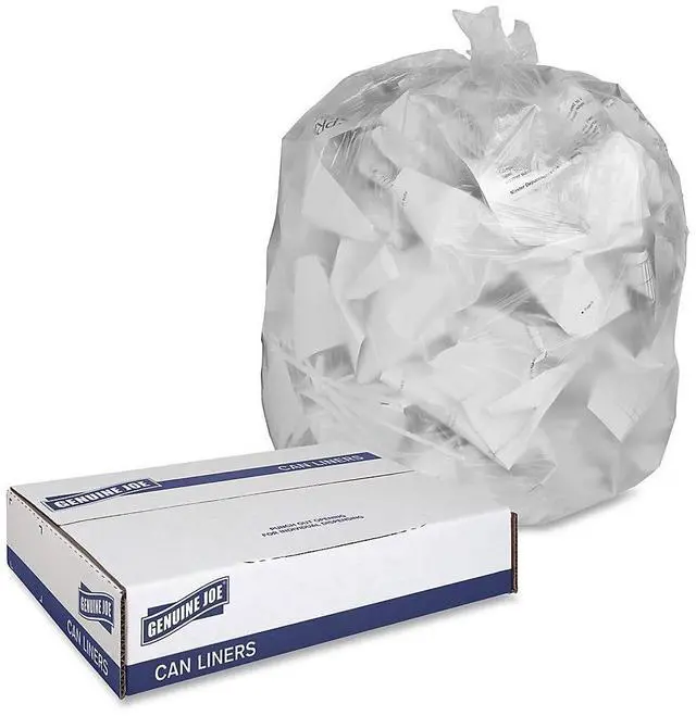 Alt view image 8 of 11 - Genuine Joe Can Liners 56 Gal 14mic/.55mil 43"x46" 200/CT Translucent 70015
