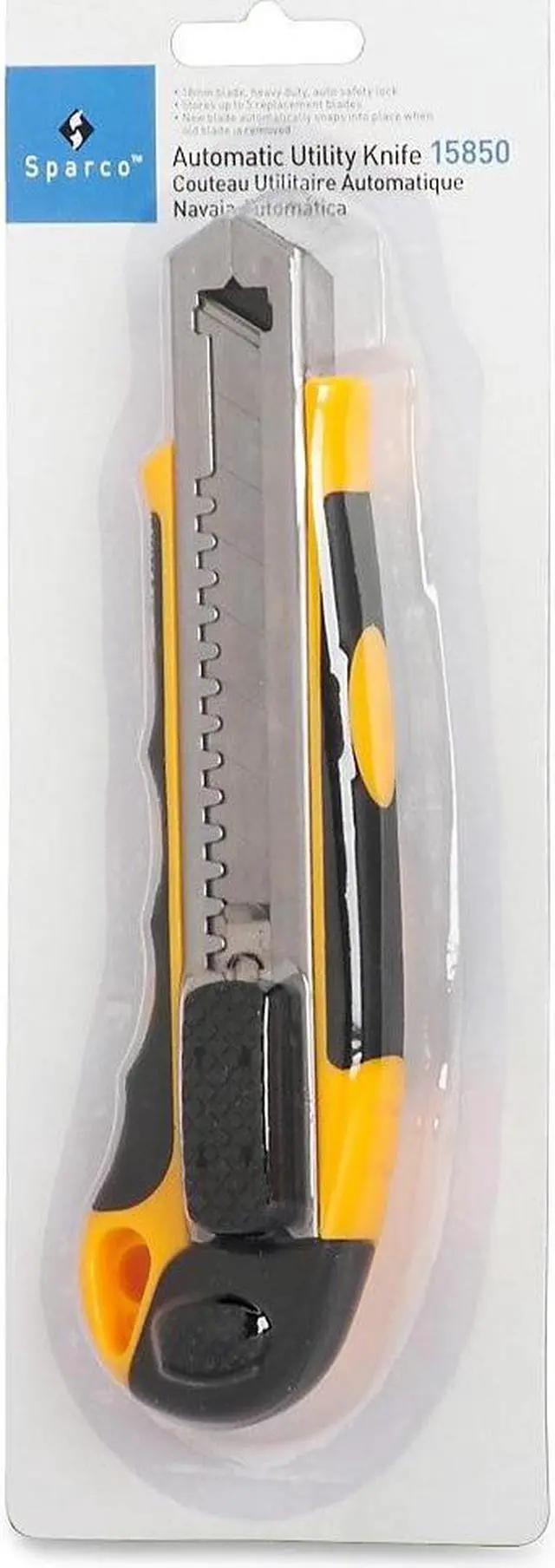 Alt view image 4 of 7 - Sparco Automatic Utility Knife w/4 Blades Yellow/Black 15850
