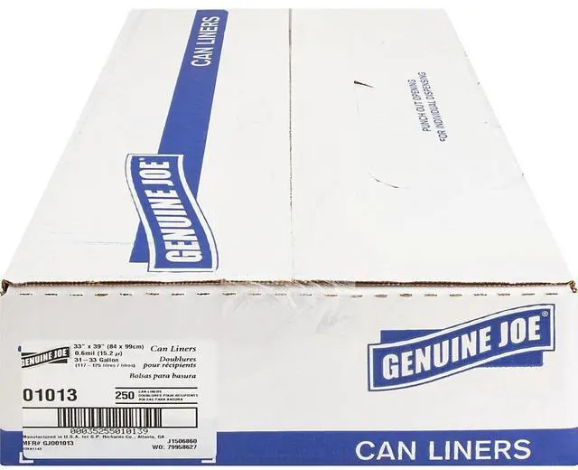 Alt view image 4 of 10 - Genuine Joe Trash Can Liners 31-33 Gallon .6Mil 33"x39" 250/CT CL 01013