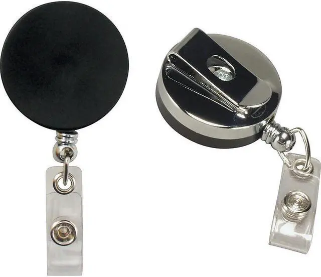 Alt view image 10 of 20 - Baumgartens Large ID Badge Reel Hvy-Duty Cord/Clip 30" Black/Chrome 68814