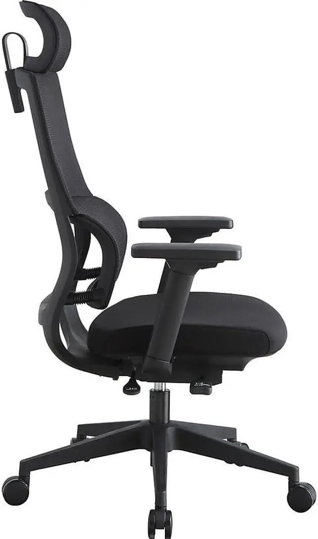 Alt view image 7 of 19 - Lorell High Back Mesh Chair w/ Headrest - Black Seat - Black Back - 5-star Base - 28.5" Length x 28.5" Width x 51" Height