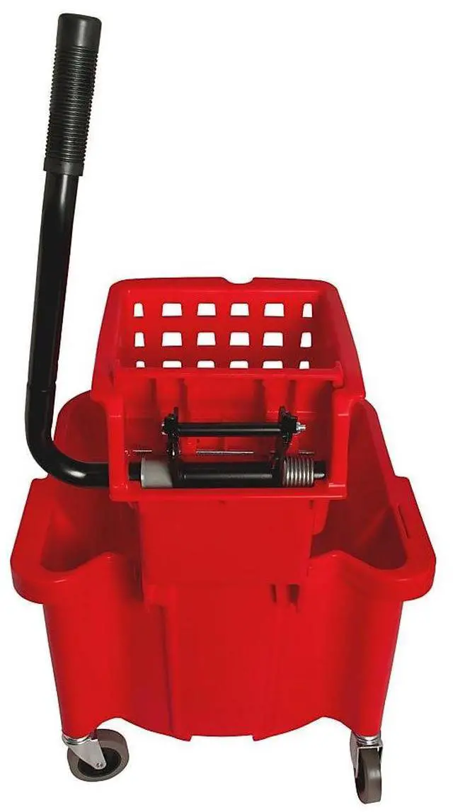 Alt view image 3 of 15 - Mop Bucket/Wringer Combo Splash Guard 26qt. Red