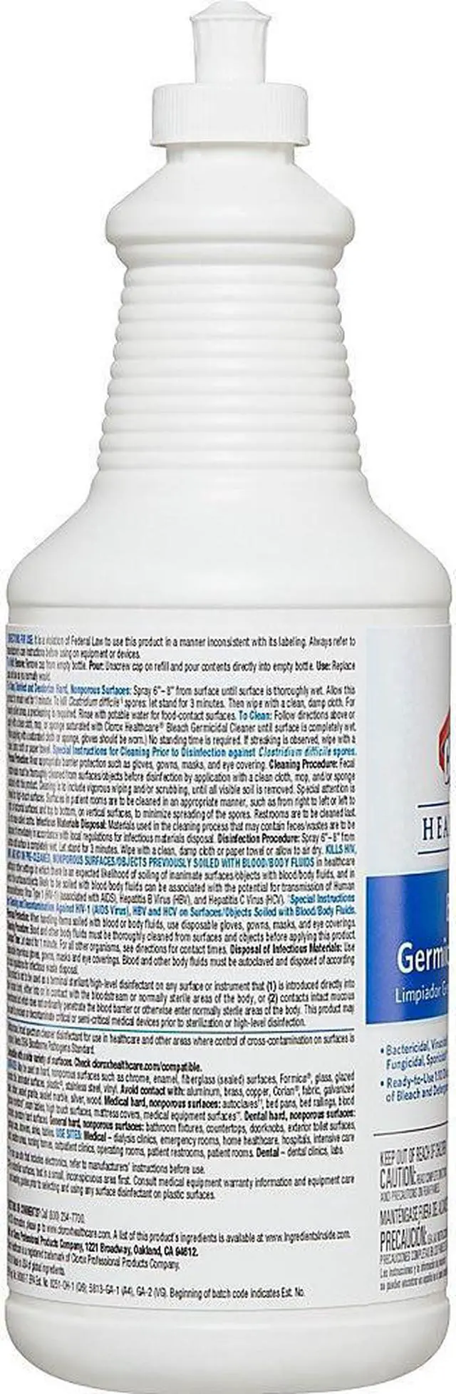Alt view image 3 of 6 - Clorox Bleach Germicidal Cleaner, 32 oz Pull-Top Bottle, 6/Carton CLO68832CT