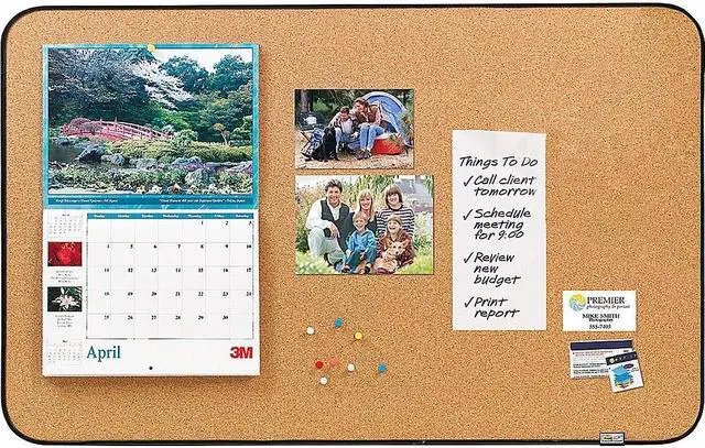 Alt view image 8 of 10 - Sticky Cork Self-Stick Bulletin Board, 36 X 22, Natural, Black Frame