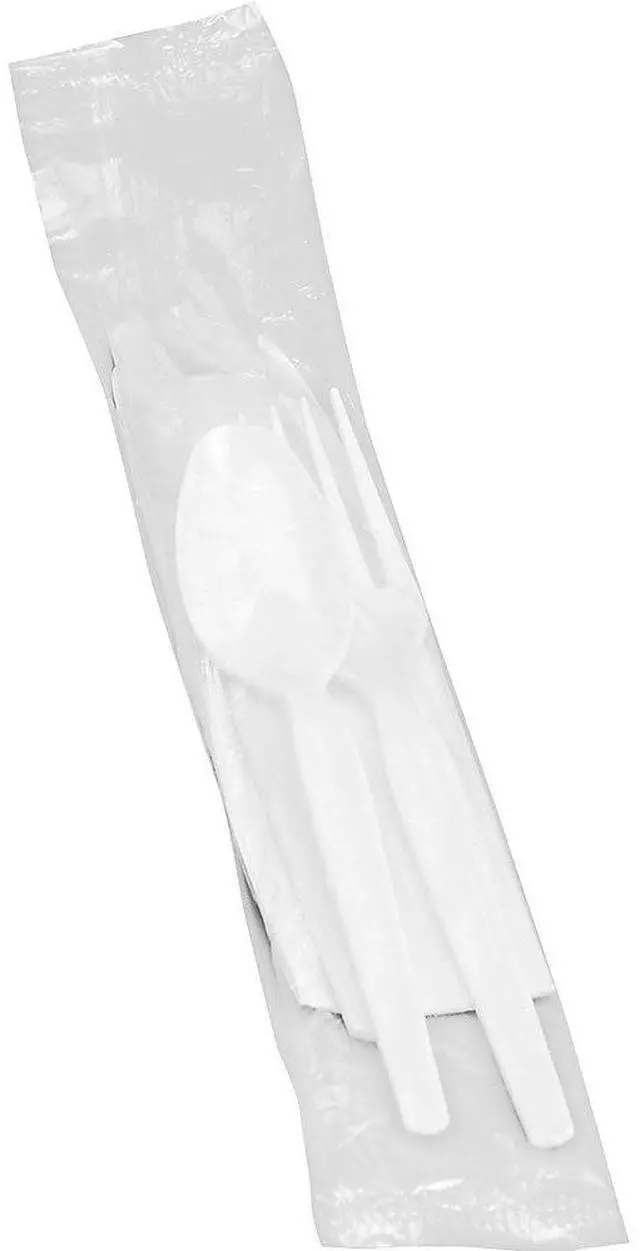 Alt view image 4 of 8 - Utensil Kit Poly Knife/Fork/Spoon Napkin 250 PK/CT White