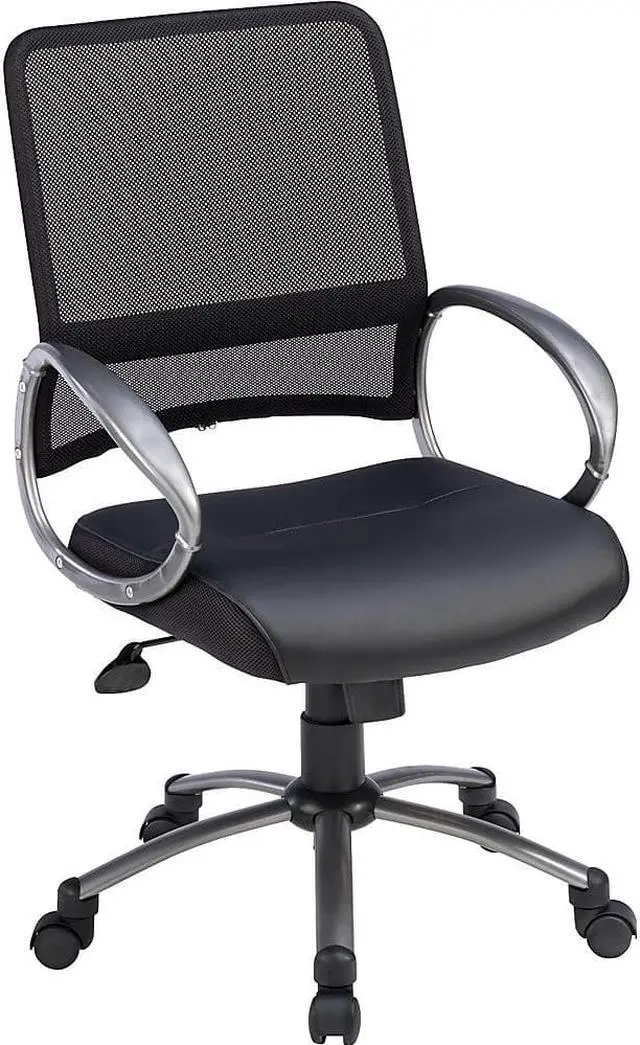 Alt view image 3 of 10 - Lorell Mesh Back Task Chair Leather Seat 25"x25"x42" Black 69518