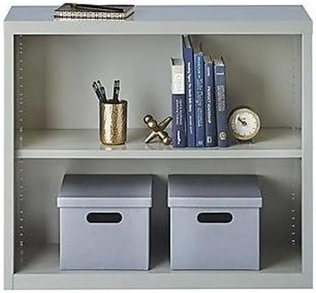 Alt view image 7 of 10 - Lorell Steel Bookcase 2-Shelf 34-1/2"x13"x30" Light Gray 41280