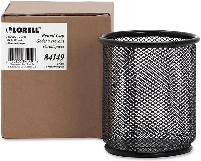 Alt view image 11 of 13 - Lorell Steel Pencil Cup 3-1/2"x3-7/8" Black Mesh 84149