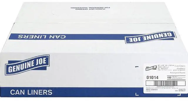 Alt view image 4 of 12 - Genuine Joe Trash Can Liner 55-60 Gallon .8Mil 38"x58" 100/BX Clear 01014