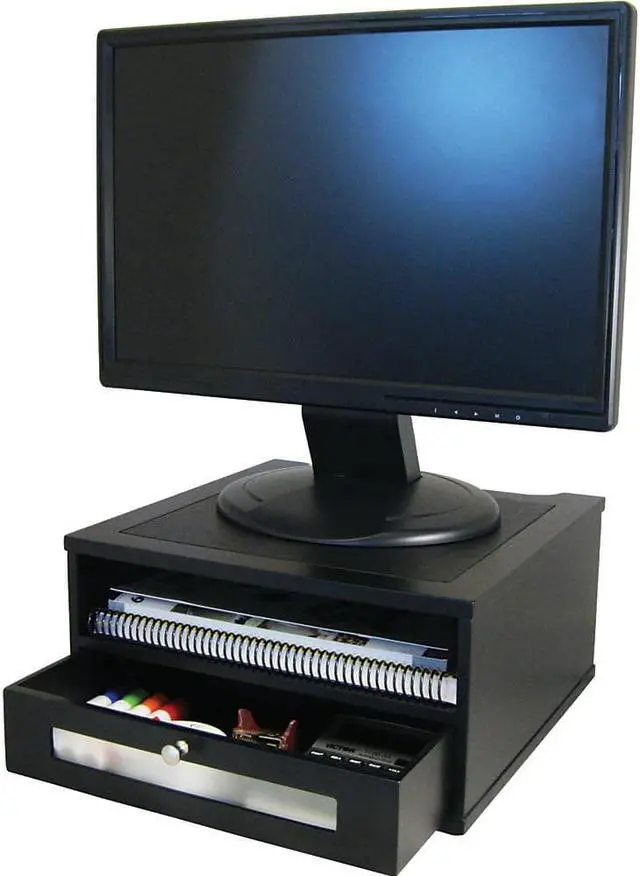 Alt view image 7 of 16 - Victor Wood and Metal Desktop Monitor Stand 13 x 13 x 6 1/2 Black 11755