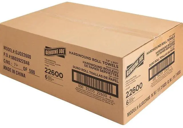 Alt view image 4 of 9 - Genuine Joe Hardwound Roll Towels 2"Core 7-7/8"x800' 6 Rolls/CT NATRL 22600
