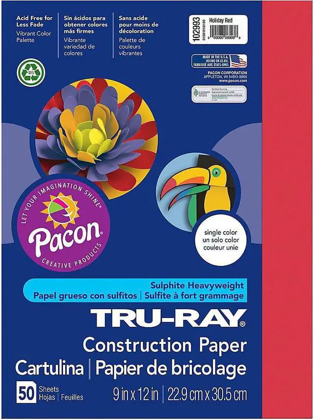 Main image of Tru-Ray Construction Paper, 76lb, 9 x 12, Holiday Red, 50/Pack 102993