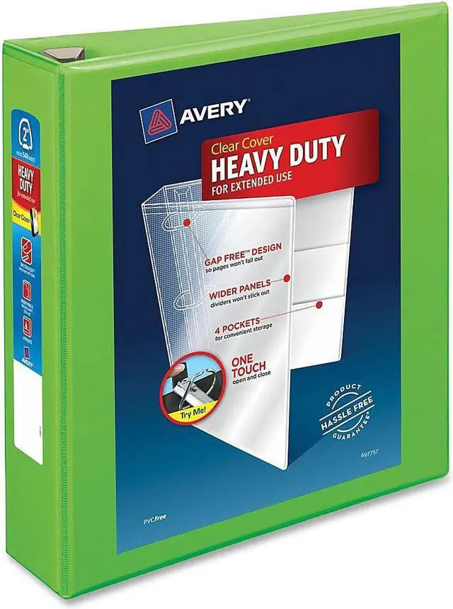 Alt view image 7 of 13 - Avery Heavy-Duty View Binder w/Locking EZD Rings 2" Cap Chartreuse 79776