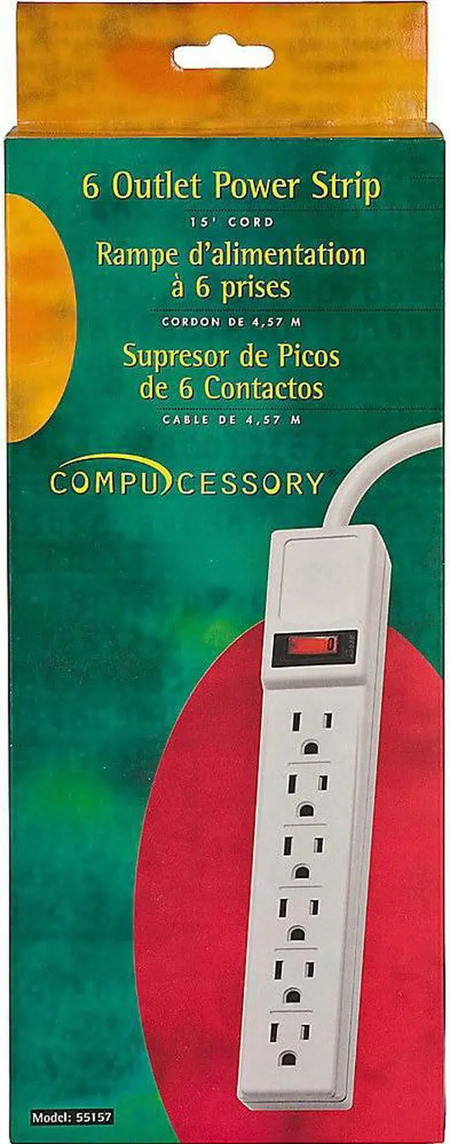Alt view image 3 of 7 - Power Strip,6 Outlet,Built-in Circuit Breaker,15' Cord,Gray CCS55157