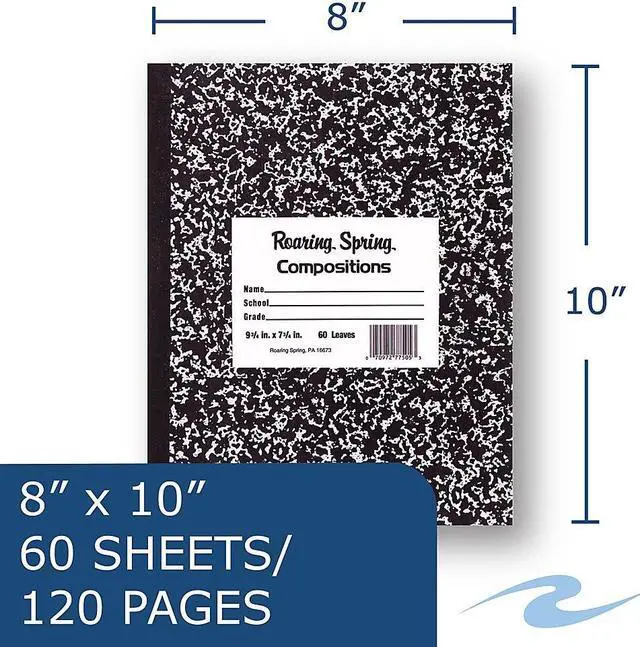 Alt view image 11 of 15 - Roaring Spring Paper Products 1-Subject Composition Notebooks 8" x 10" Wide Ruled 60 Sheets Black (77505)