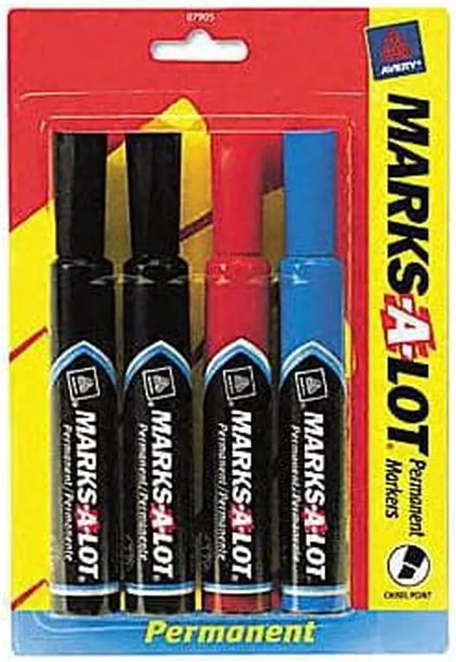 Alt view image 5 of 17 - Marks-A-Lot Regular Desk Style Permanent Marker Chisel Tip Assorted 4/Set 07905