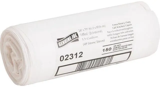 Alt view image 7 of 18 - Genuine Joe Heavy-Duty Trash Bags .8 Mil 13 Gallon 24"x31" 150/CT White 02312