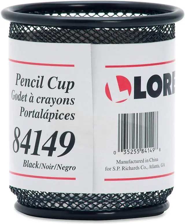 Alt view image 8 of 13 - Lorell Steel Pencil Cup 3-1/2"x3-7/8" Black Mesh 84149