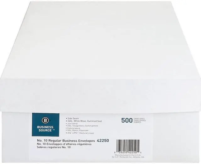 Alt view image 4 of 6 - Business Source Business Envelopes 24 lb. No. 10 4-1/8"x9-1/2" 500/BX WE 42250