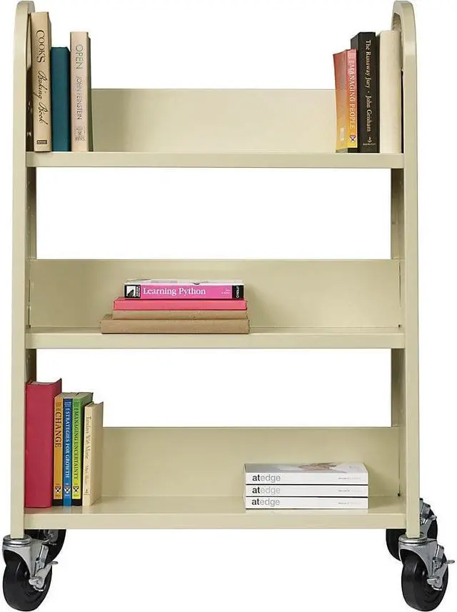 Alt view image 3 of 8 - Lorell Single-Sided Book Cart Slanted 3-shelf 32"x14"x46" Putty 49204