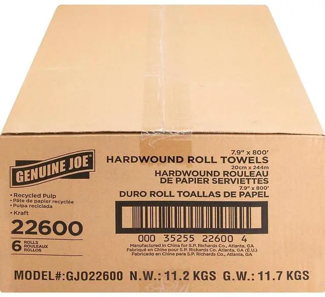 Alt view image 3 of 9 - Genuine Joe Hardwound Roll Towels 2"Core 7-7/8"x800' 6 Rolls/CT NATRL 22600