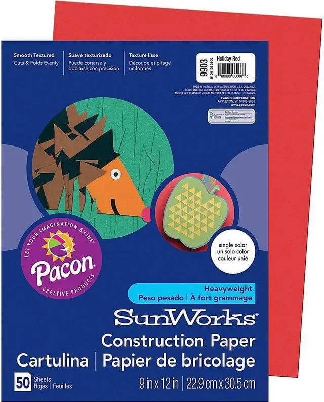 Alt view image 6 of 8 - Pacon 9903 SunWorks Construction Paper  Heavyweight  9 x 12  Holiday Red  50 Sheets