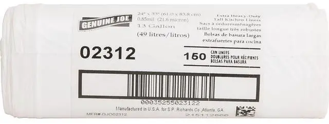 Alt view image 6 of 18 - Genuine Joe Heavy-Duty Trash Bags .8 Mil 13 Gallon 24"x31" 150/CT White 02312