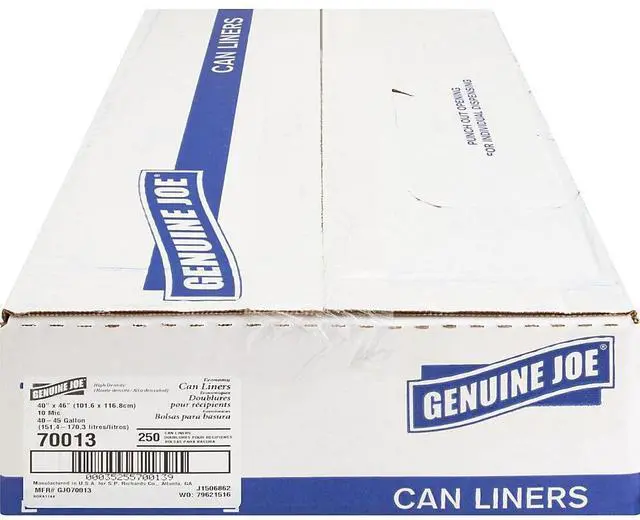 Alt view image 8 of 14 - Genuine Joe Can Liners 40-45 Gal 10mic/.39mil 40"x46" 250/CT Translucent 70013