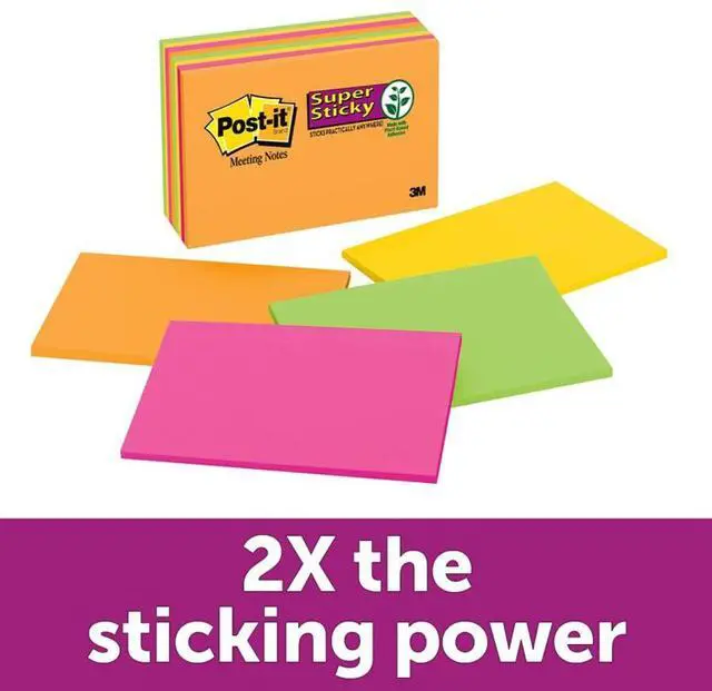 Alt view image 9 of 20 - Post-it Meeting Notes in Rio de Janeiro Colors 6 x 4 45-Sheet 8/Pack 6445SSP