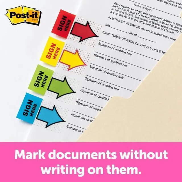 Alt view image 6 of 20 - Post-it Arrow Message 1" Page Flags 200 "Sign Here" 48 Arrow Four Colors 248