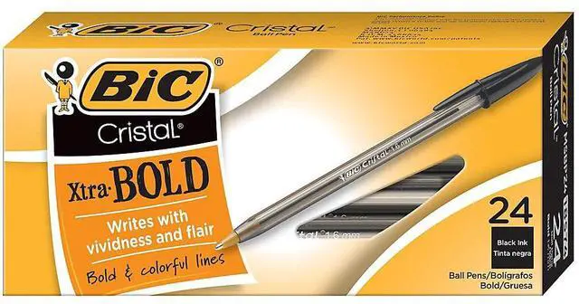 Alt view image 6 of 15 - BIC Cristal Xtra Bold Ballpoint Pen Stick Bold Black 24/Pack MSBP241BLK