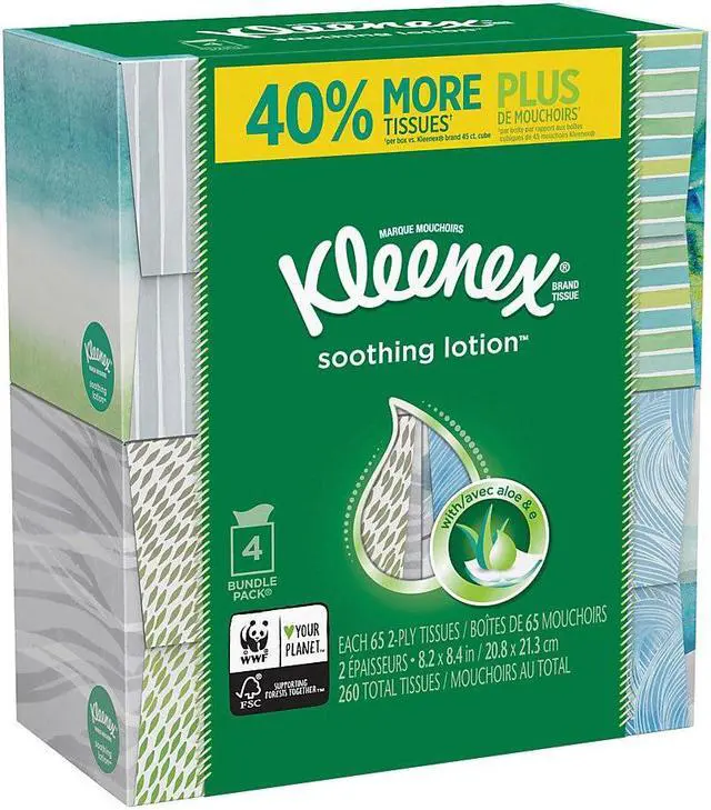 Main image of Lotion Facial Tissue, 2-Ply, White, 65 Sheets/Box, 4 Boxes/Pack 50174
