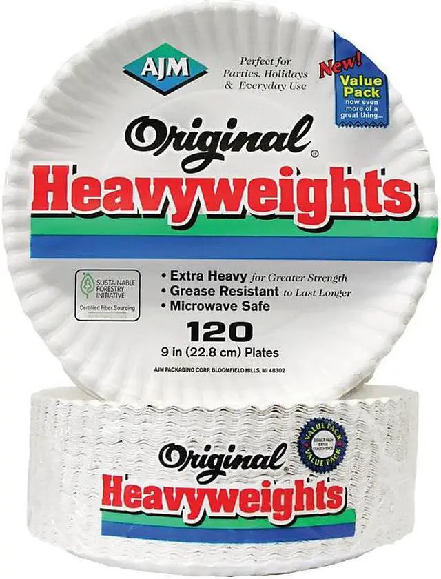 Alt view image 3 of 5 - AJM AJMOH9AJBXWH Gold Label Coated Paper Plates, 9 Inch Dia, White, 120/Pk, 8 Pk/Ct