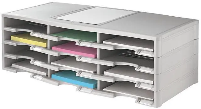 Main image of Office Depot Stackable Plastic Literature Organizer, 12 Compartments, Gray, 40401