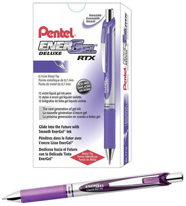 Alt view image 6 of 10 - Pentel Gel Pen Retractable Metal Tip .7mm 12/BX Violet Barrel/Ink BL77VDZ