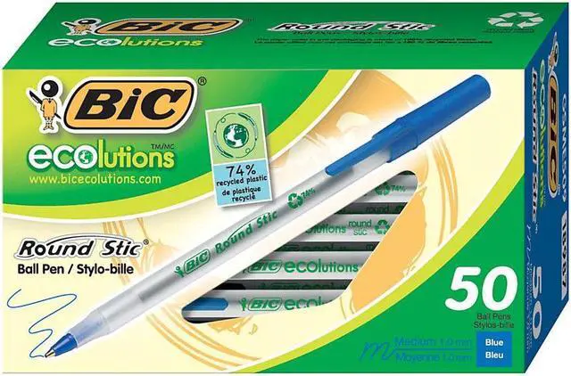 Alt view image 4 of 20 - BIC Ecolutions Round Stic Ballpoint Pen Blue Ink 1mm Medium 50/Pack GSME509BE