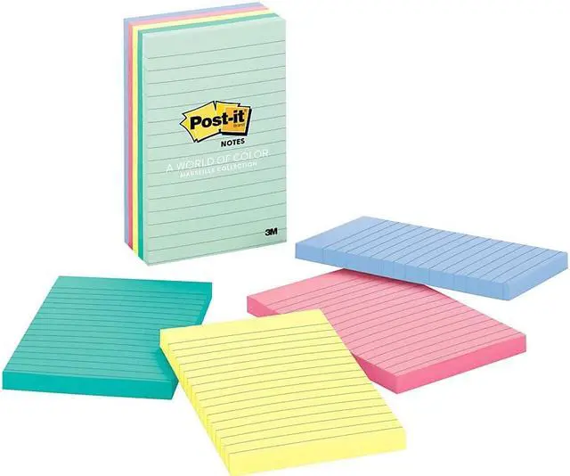 Alt view image 6 of 20 - 3M 6605PKAST 4 x 6 Ruled Five Colors Five 100-Sheet Pads Pack
