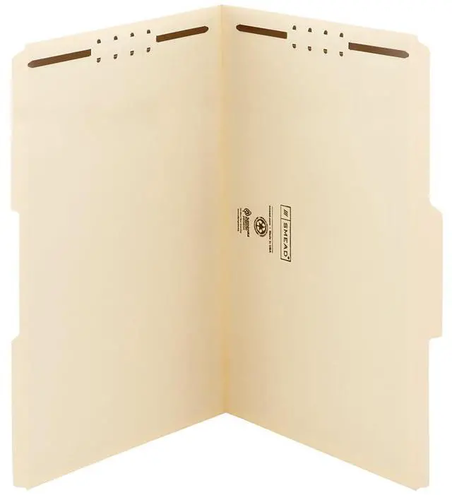 Alt view image 4 of 20 - Smead 1/3 Tab Cut Legal Recycled Fastener Folder - 8 1/2" x 14" - 2 x 2K Fastener(s) - Top Tab Location - Assorted Position Tab Position - Manila - Manila - 10% - 50 / Box